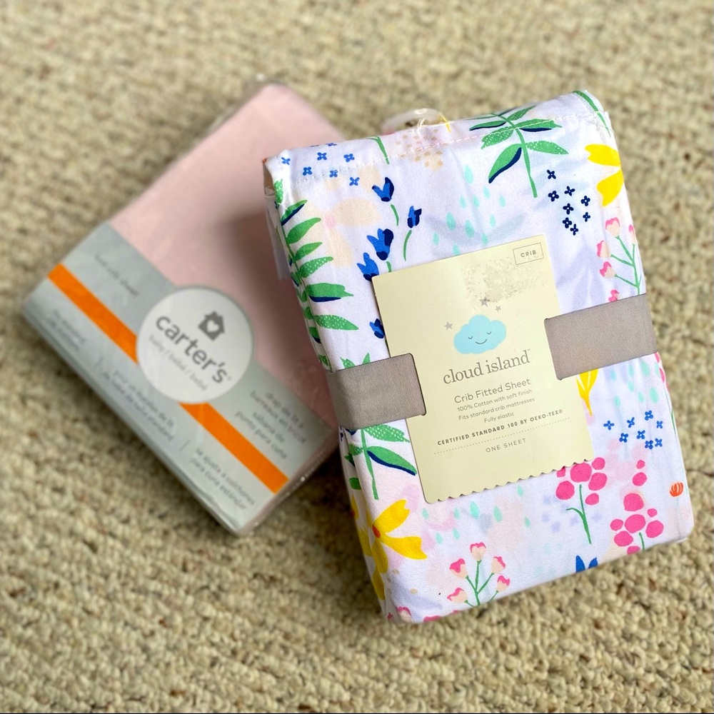 NWT/NIP Set of 2 Baby Girls’ Crib Sheets, Carter’s and Cloud Island Brands